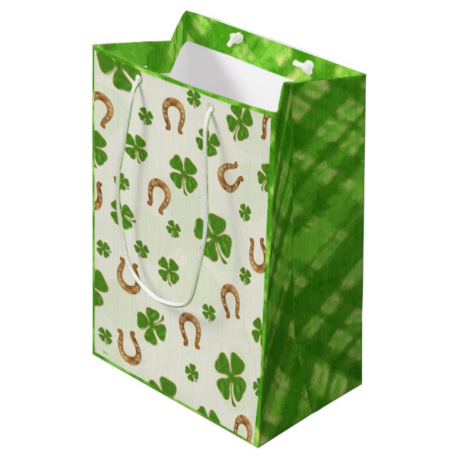 Irish Charm Whimsical MEDIUM St Patrick's Day Gift Bag (Front Angled)