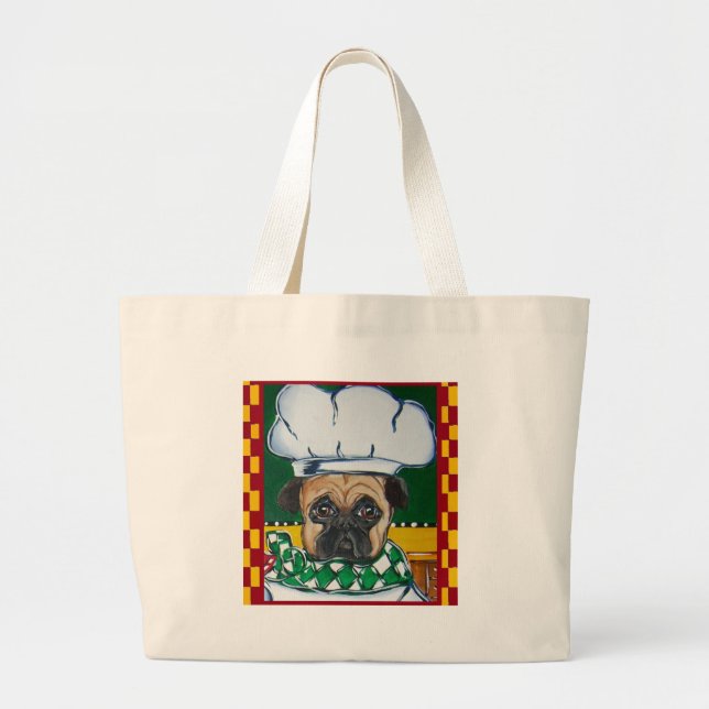 Irish Chef Pug Large Tote Bag (Front)