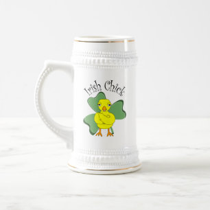 Irish Chick Text Shamrock Beer Stein