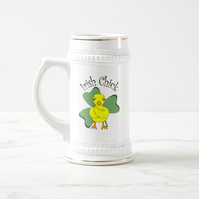 Irish Chick Text Shamrock Beer Stein (Left)