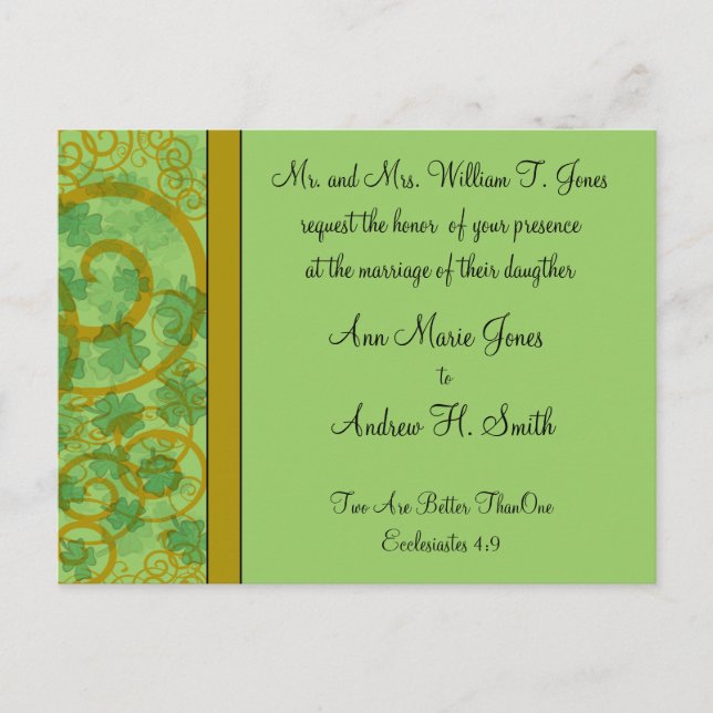 Irish Christian Wedding Invitation Blue Green (Front)