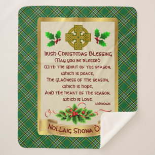 Irish Christmas Blessing w/Irish National Tartan Sherpa Blanket