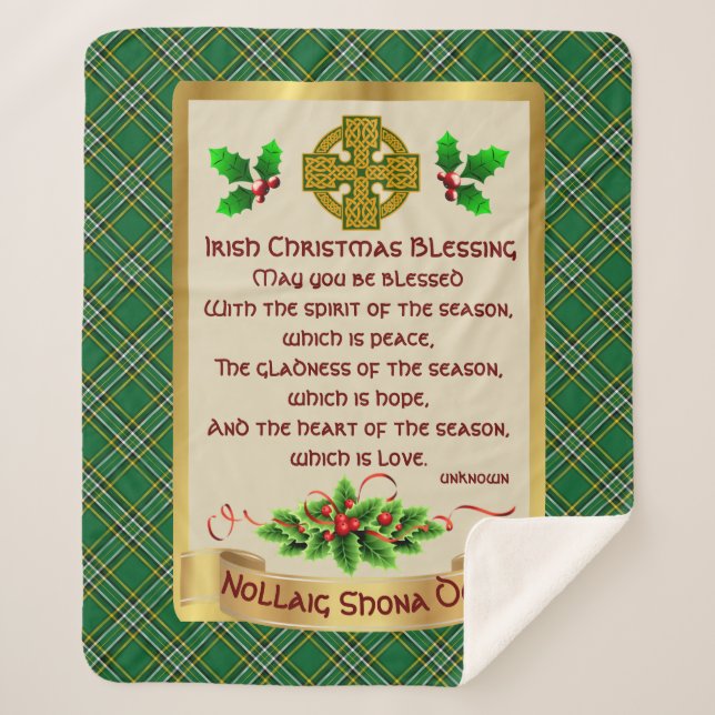Irish Christmas Blessing w/Irish National Tartan Sherpa Blanket (Front)