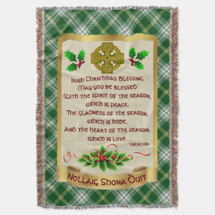 Irish Christmas Blessing w/St Patrick Tartan Throw Blanket