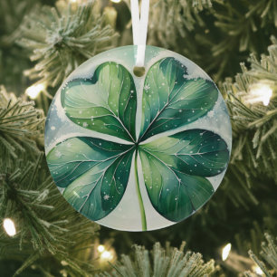 Irish Christmas Shamrock Glass Ornament