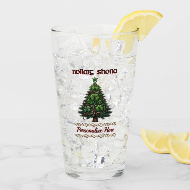 Irish Christmas Tree w/Shamrocks Personalized Glass (Back Ice)