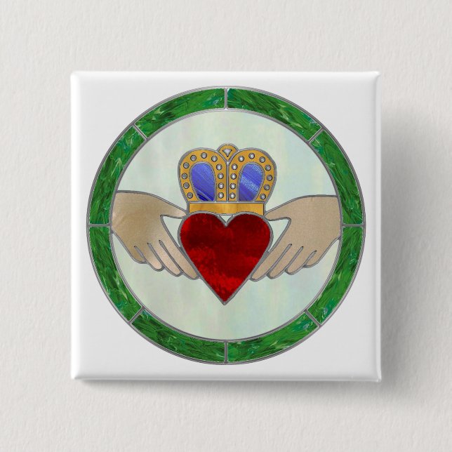 Irish Claddagh 2 Inch Square Button (Front)