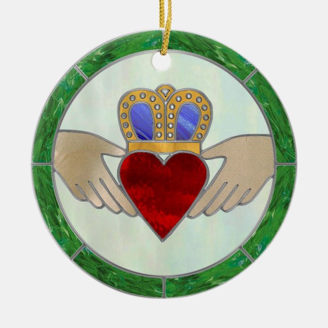 Irish Claddagh Ceramic Ornament (Front)