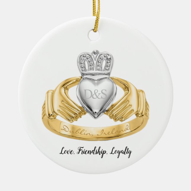 Irish Claddagh Ring Personalised Ceramic Ornament (Front)