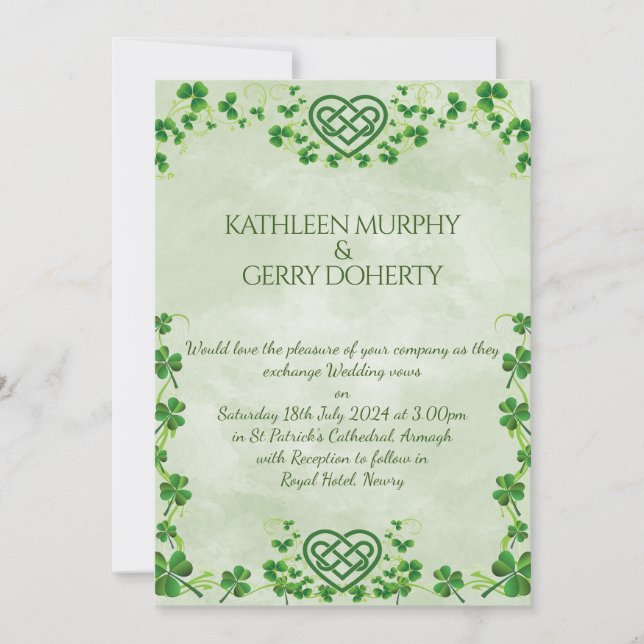 Irish Claddagh Ring Shamrocks & Celtic Love Knot Save The Date (Front)