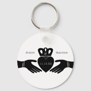 Irish Claddagh Ring Simple Black and White Wedding Keychain