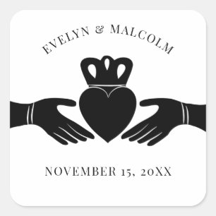 Irish Claddagh Ring Simple Black and White Wedding Square Sticker