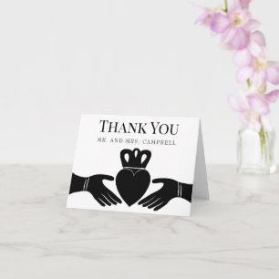 Irish Claddagh Ring Simple Black, White Thank You Card