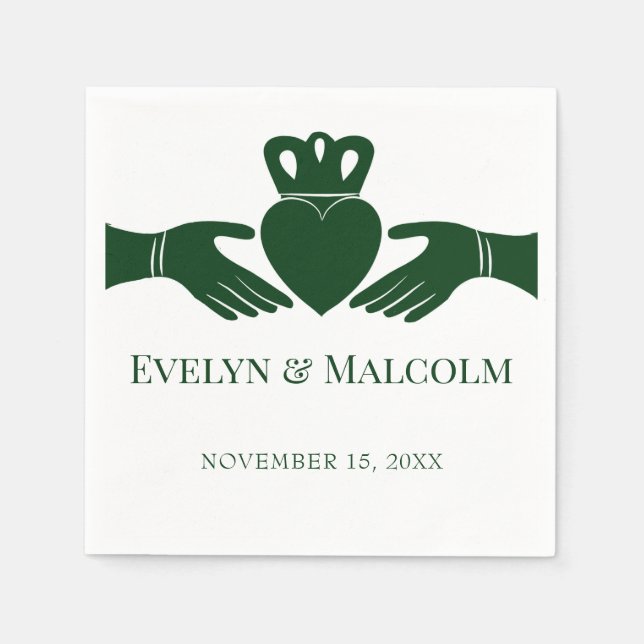 Irish Claddagh Ring Simple Graphic Green Wedding Napkin (Front)