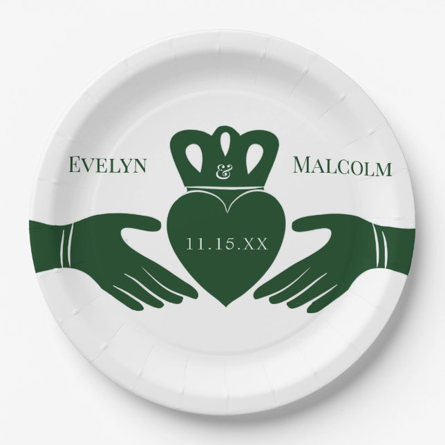 Irish Claddagh Ring Simple Graphic Green Wedding Paper Plate (Front)