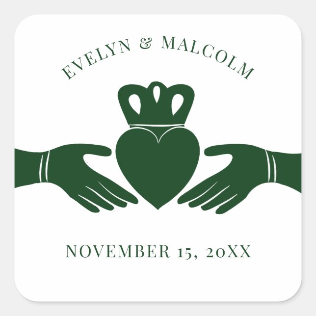 Irish Claddagh Ring Simple Graphic Green Wedding Square Sticker (Front)