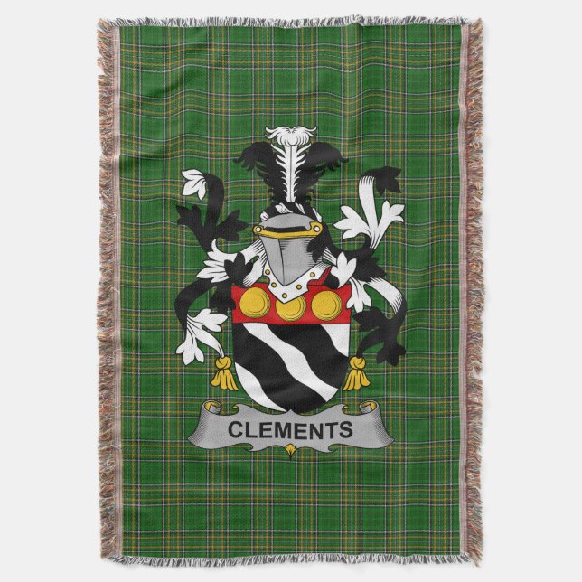  Irish Clements Coat of Arms Family Crest Ireland Throw Blanket (Front Vertical)