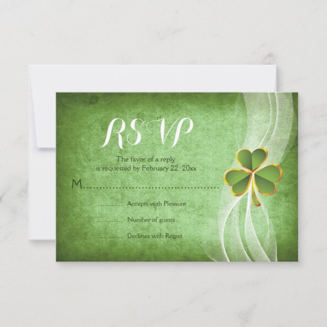 Irish clover green St. Patrick’s Day wedding RSVP (Front)