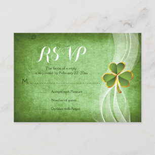 Irish clover green St. Patrick’s Day wedding RSVP Card