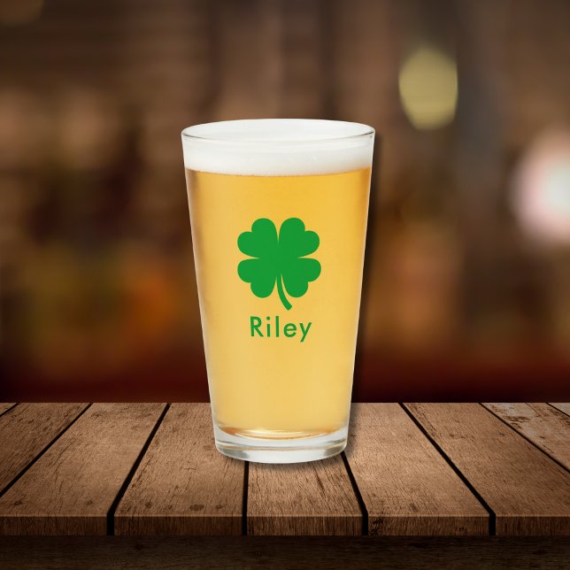Irish Clover Personalized Monogram Name Beer  Glass (Creator Uploaded)