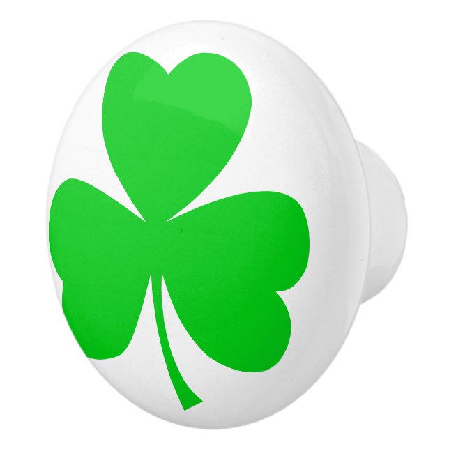 Irish Clover Shamrock Green White Ceramic Knob (Right)