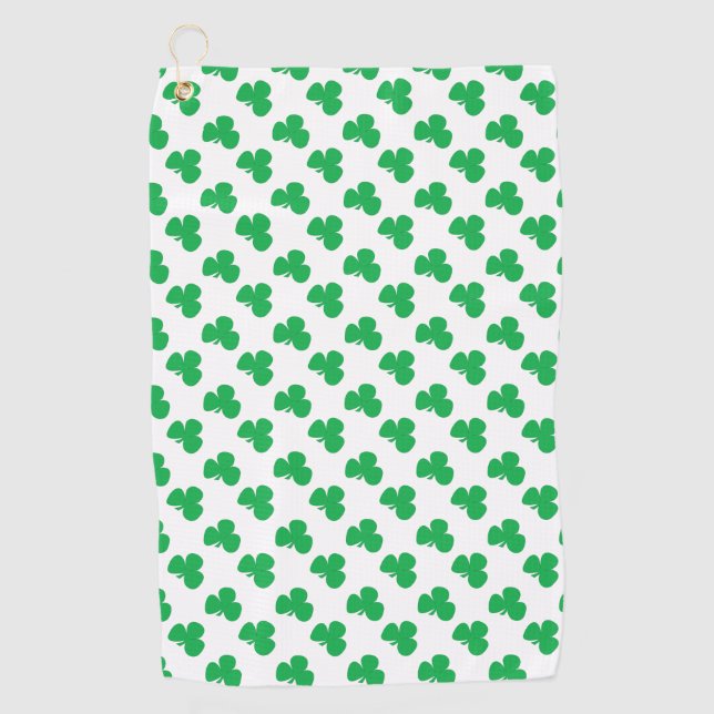 Irish Clover St. Patrick's Day vibrant green white Golf Towel (Front)