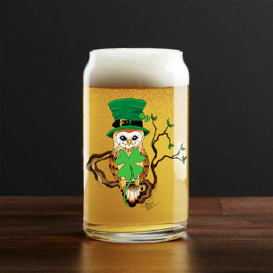 Irish Clovers Owl Green Can Glass
