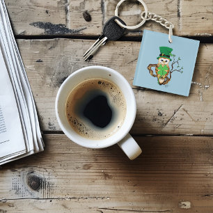 Irish Clovers Owl Green Keychain