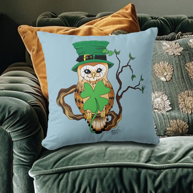 Irish Clovers Owl Green Throw Pillow (Creator Uploaded)