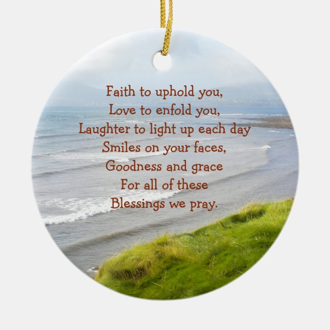 Irish Coastline and Blessings Prayer Personalized Ceramic Ornament (Front)