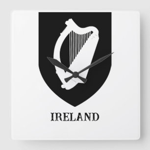Irish Coat of Arms Black & White Minimalist Art Square Wall Clock