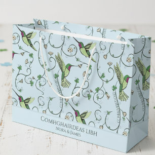 Irish Comhghairdeas Hummingbird Shamrock Vine Large Gift Bag