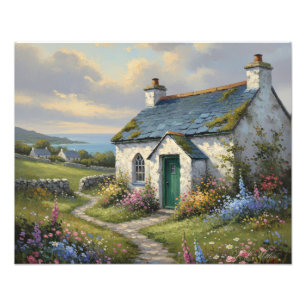 Irish Cottage in Spring Vintage Oil Painting look  Photo Print