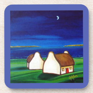 Irish Cottages at Night Coaster