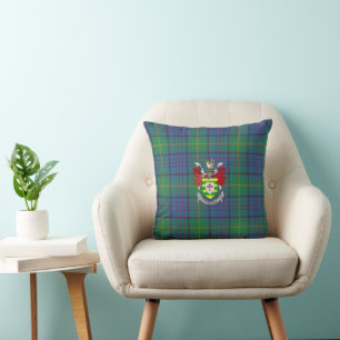 Irish County Donegal Tartan and Coat of Arms Throw Pillow