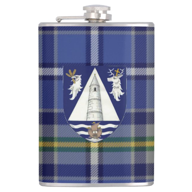 Irish County Waterford Tartan & Crest Hip Flask (Front)