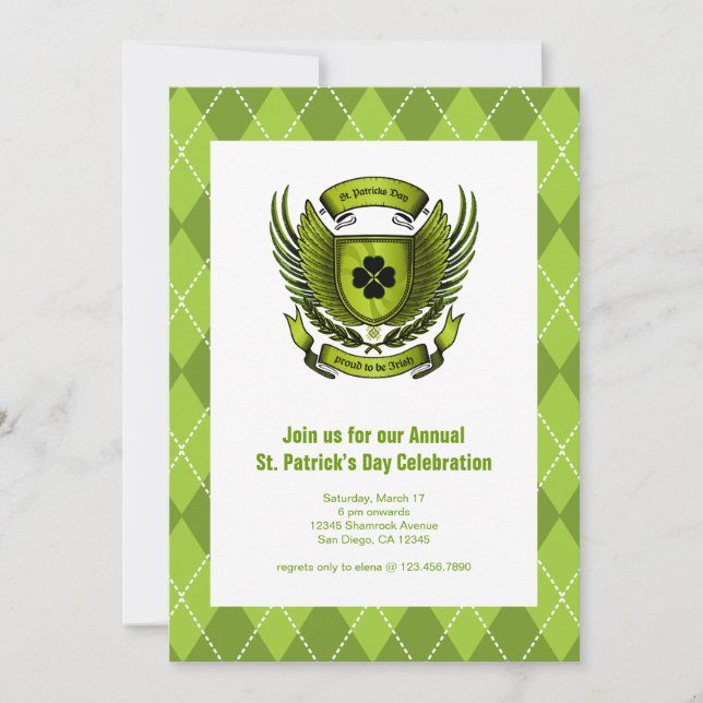 Irish Crest St. Patrick's Day Party Invitation (Front)