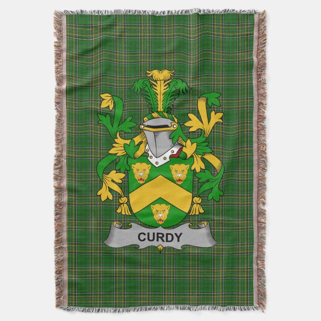  Irish Curdy or McCurdy Coat of Arms Family Crest  Throw Blanket (Front Vertical)