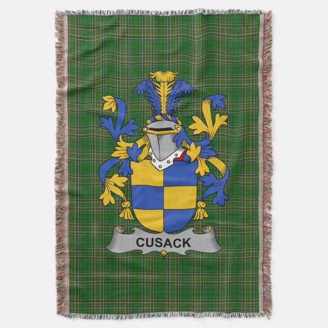  Irish Cusack Coat of Arms Family Crest Ireland Throw Blanket (Front Vertical)