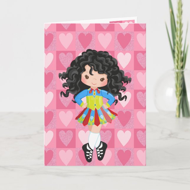 Irish Dance Pink Monochrome Heart Valentine's Day Holiday Card (Front)
