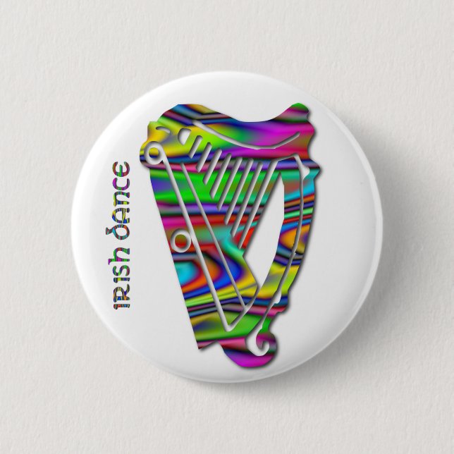 Irish Dance Rainbow Colours Harp of Ireland Button (Front)
