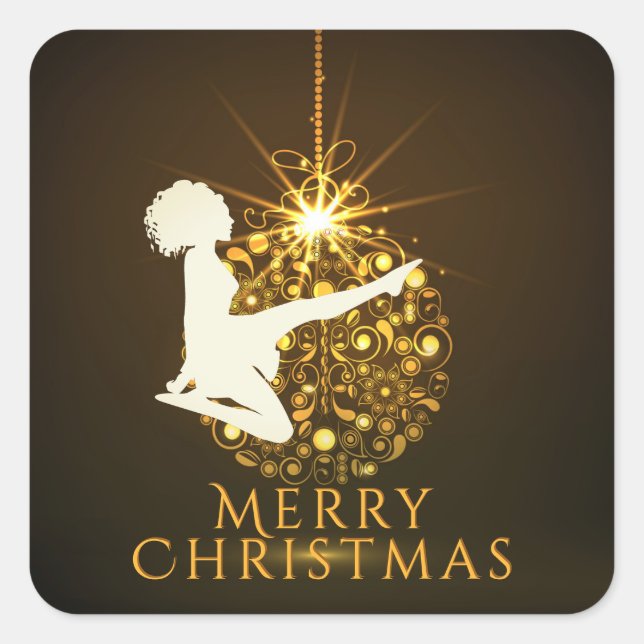 Irish Dance Soft Shoe Golden Christmas Square Sticker (Front)