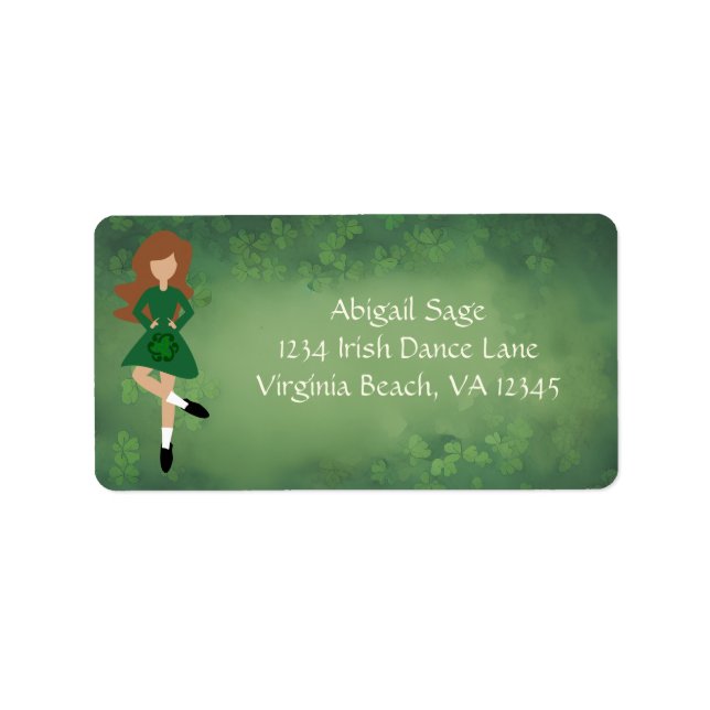 Irish Dancer - Brown Hair - Clovers Dance Address Label (Front)