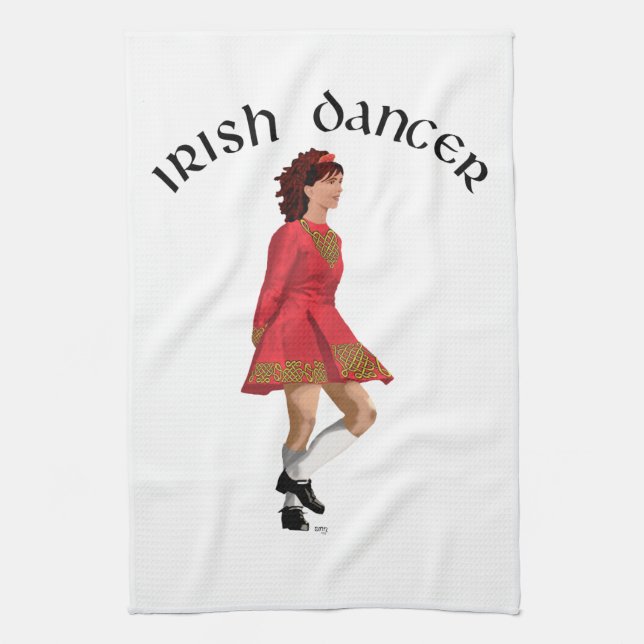 Irish Dancer Brunette in Red Kitchen Towel (Vertical)