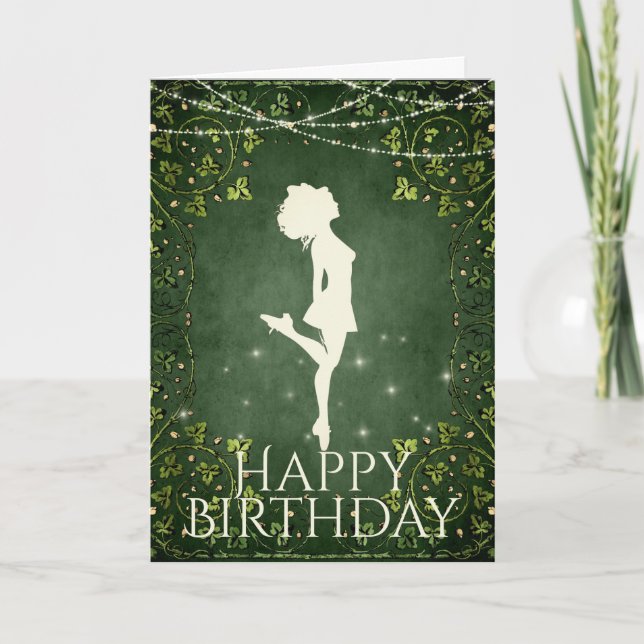 Irish Dancer Hard Shoe Ivy and Lights Birthday Card (Front)