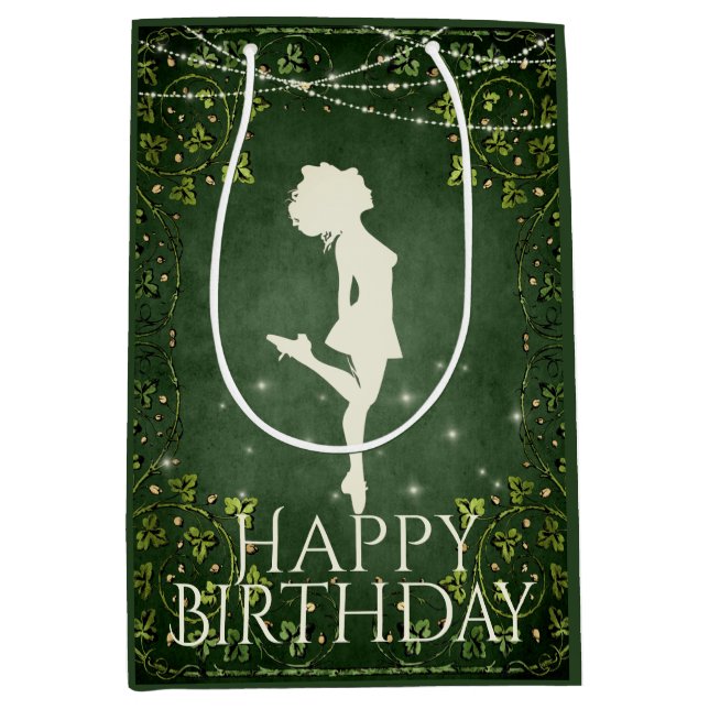 Irish Dancer Hard Shoe Ivy and Lights Birthday Medium Gift Bag (Front)