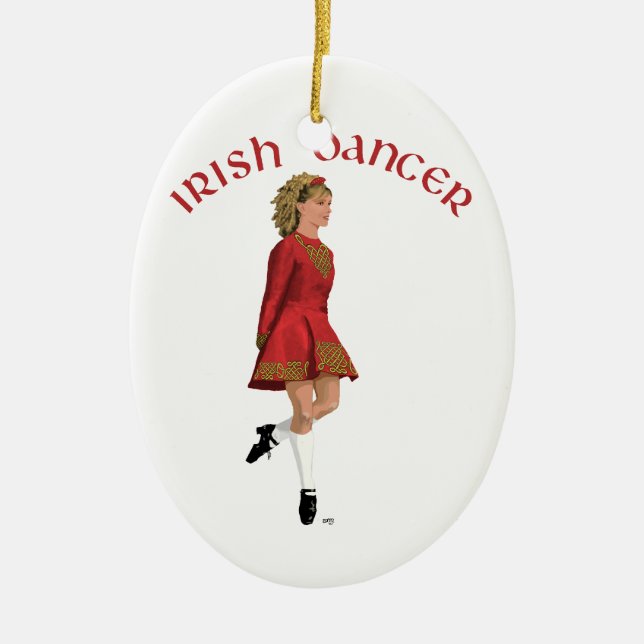 Irish Dancer in Red Ceramic Ornament (Front)