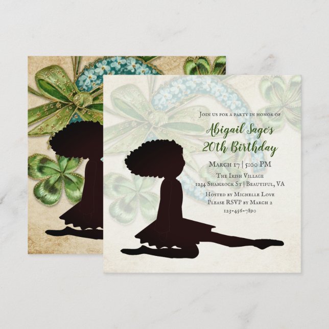Irish Dancer, Shamrock and Horseshoe Birthday Invi Invitation (Front/Back)