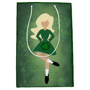 Irish Dancer with Blonde Hair   Green Clovers Danc Medium Gift Bag