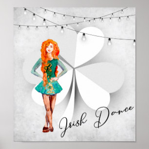 Irish Dancer with Clover and String Lights Dance Poster